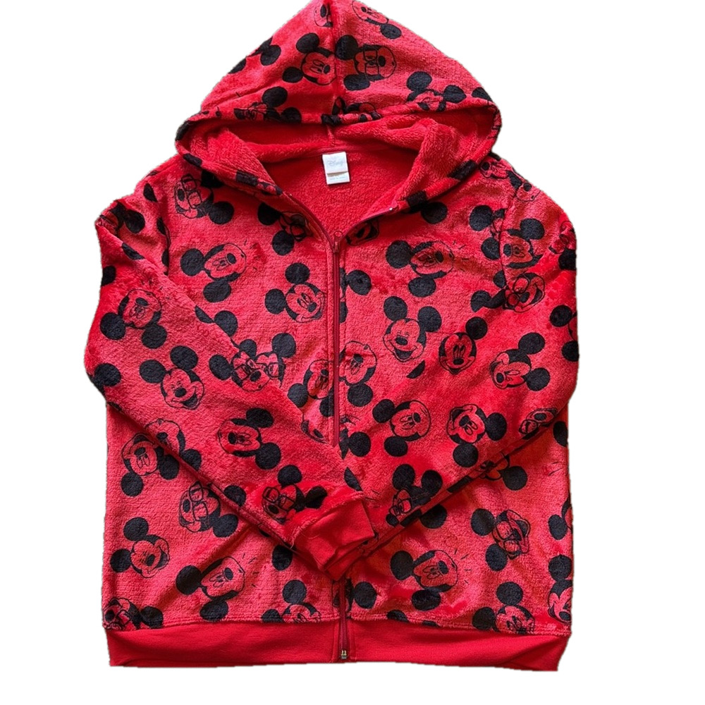 Disney Woman’s Junior XL Red and Black Super Soft Full Zip Hooded Sweatshirt